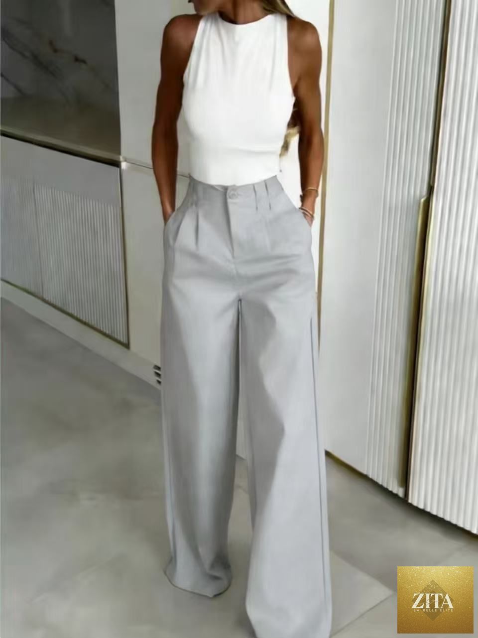 Women’s loose flowing straight-leg floor-length casual pants by Zita La Belle Elite, shown in a relaxed, elegant fit.