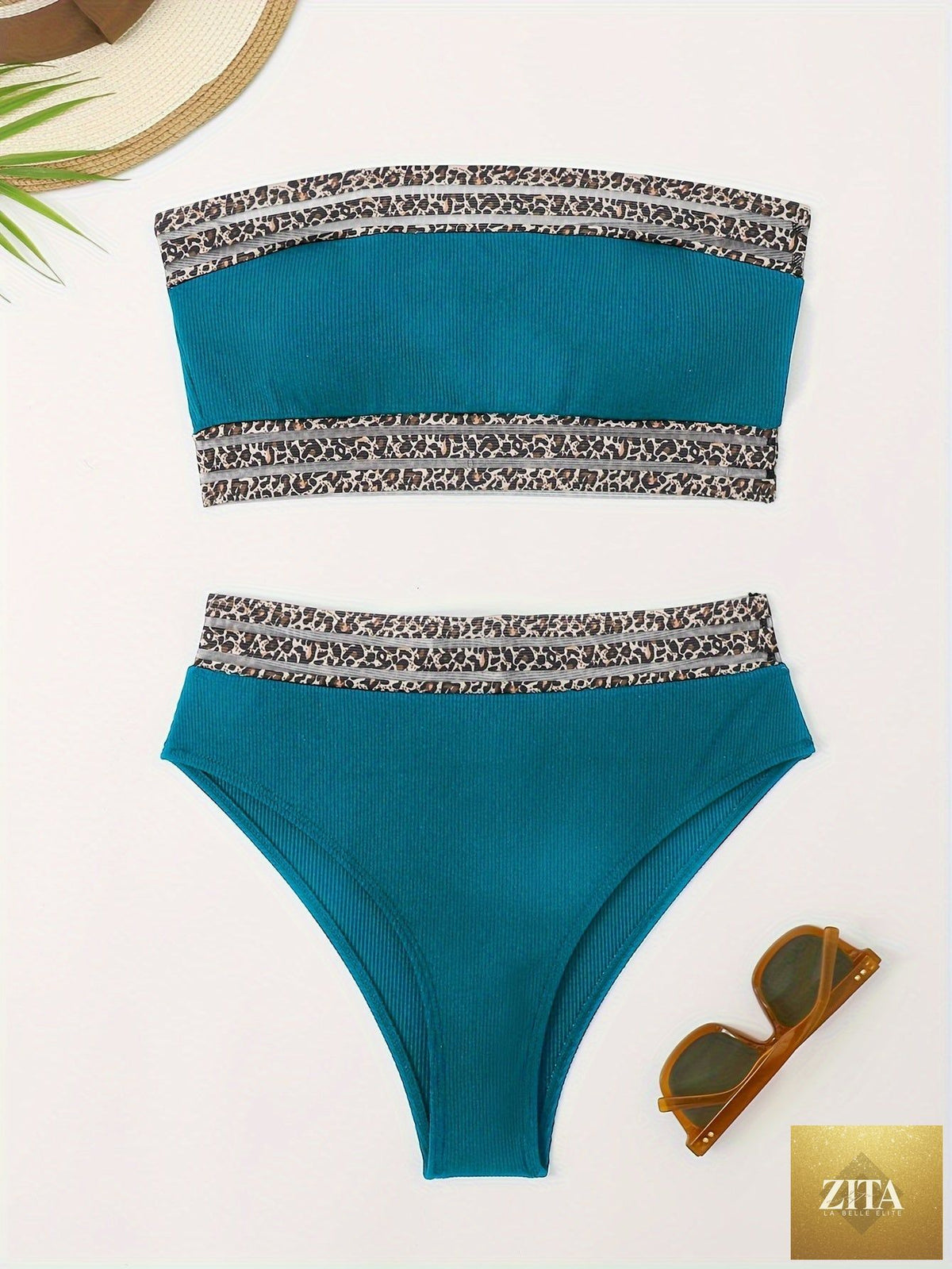 Stevvex leopard print high waist bikini set with mesh detail, perfect for beach, pool, and summer vacations.