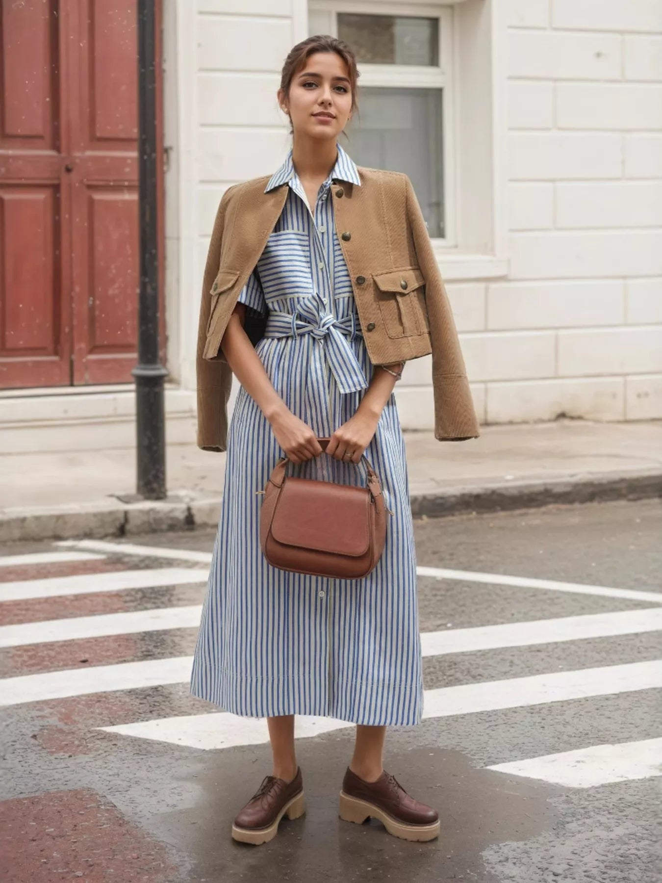 Striped button-front shirt dress from Shopiebay featuring a classic collar, long sleeves, and a casual, stylish fit.