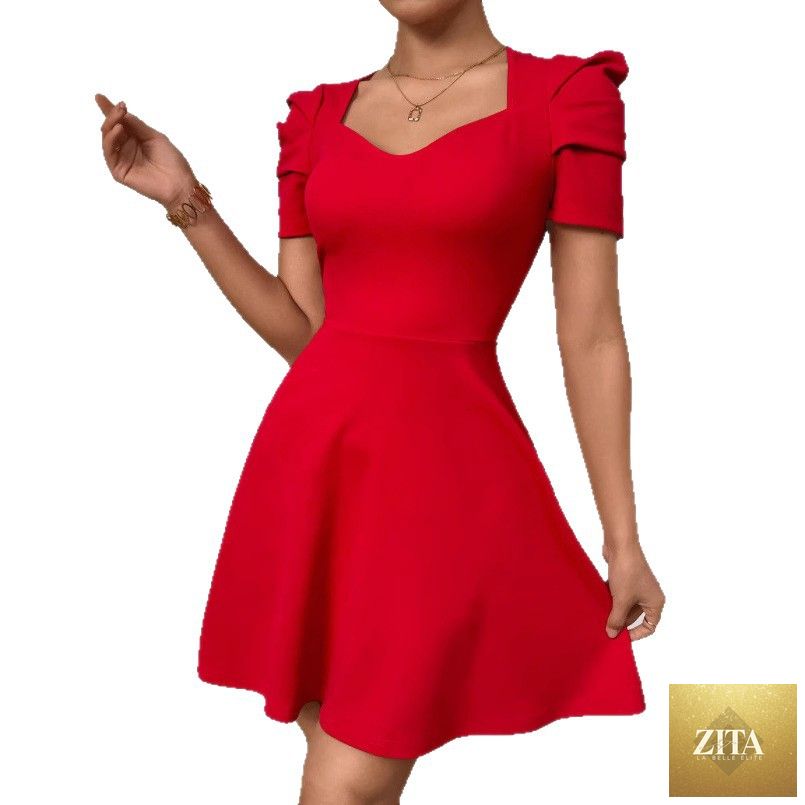 Women's boat neck high-waist mini dress by Zita La Belle Elite featuring patchwork zipper details, casualwear style.