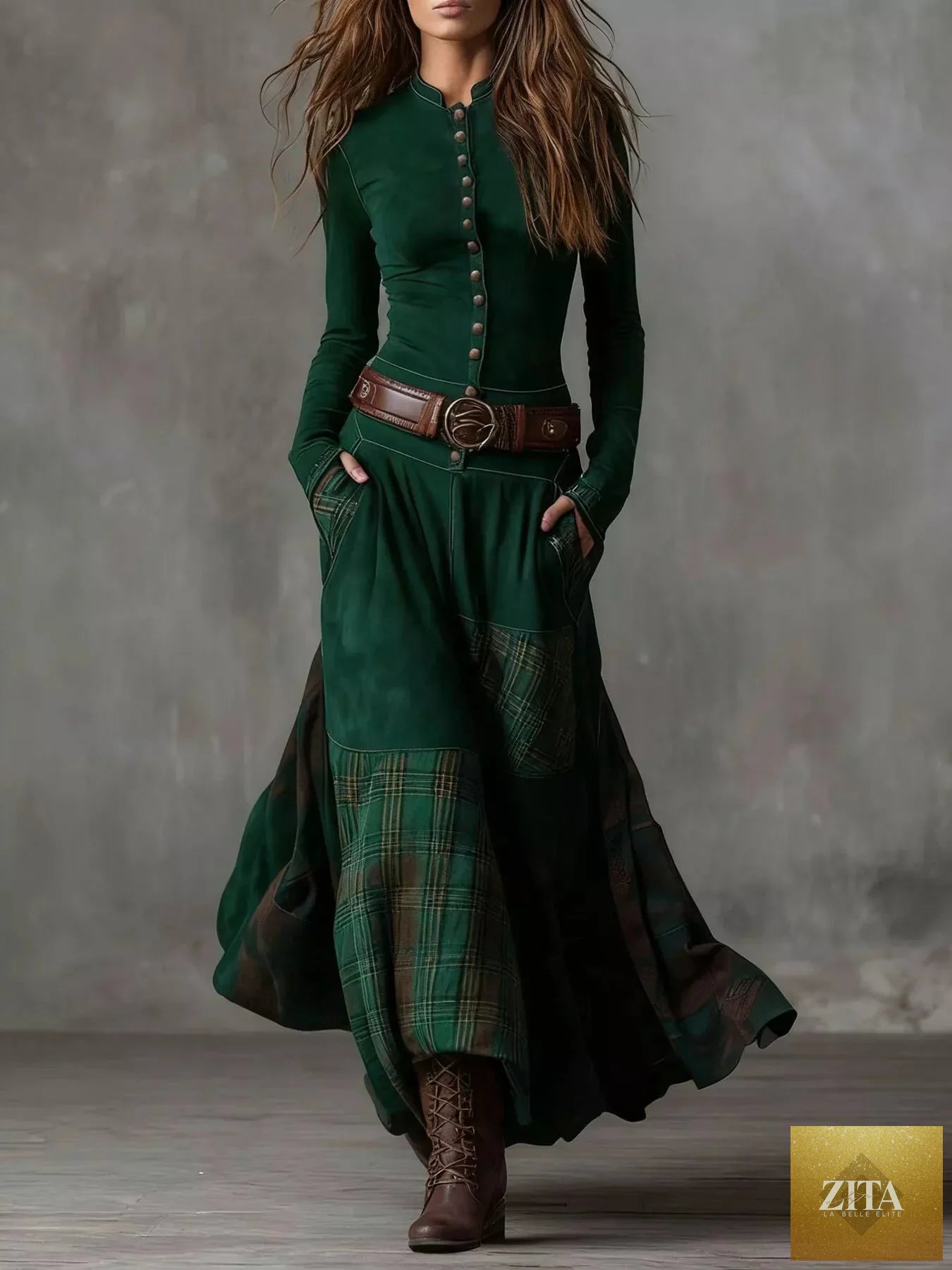 Plaid button-front long sleeve dress by Shopiebay featuring a classic pattern and a stylish, casual design.