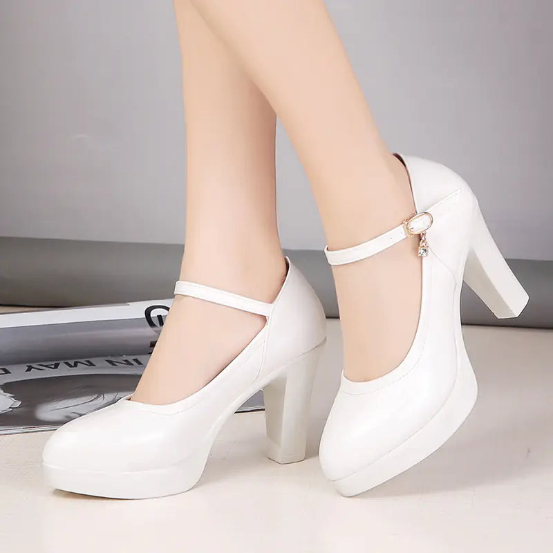 Pointed toe chunky women’s heels from Trendy Attic Store01, stylish and elegant footwear with a modern design.