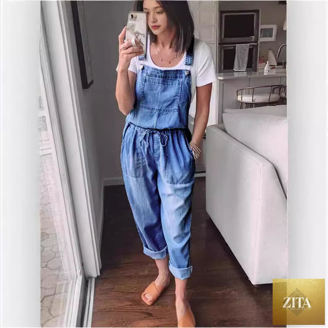 Women's cotton sleeveless wide-leg jumpsuit by Zita La Belle Elite, featuring a relaxed fit and stylish design.