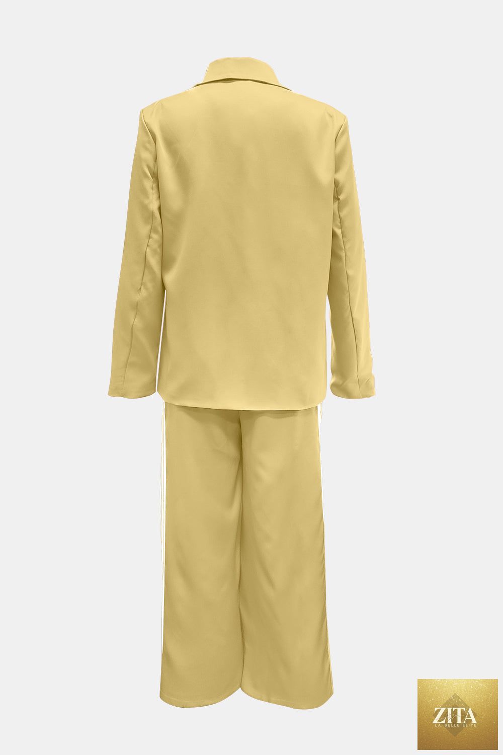 Wild and Free Boutique side striped long sleeve blazer and matching pants set, stylish and coordinated ensemble for casual or chic occasions.