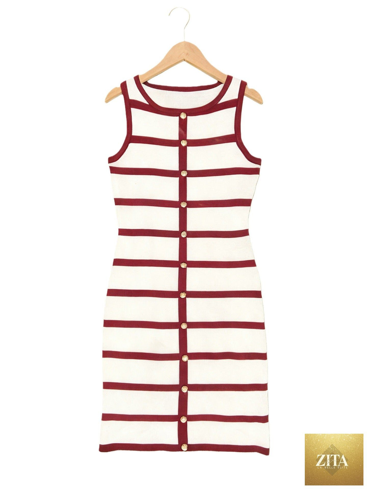 Contrast stripe knit sleeveless midi dress by FitiqueFit in five colors, casualwear, featuring a stylish fit and comfortable design.