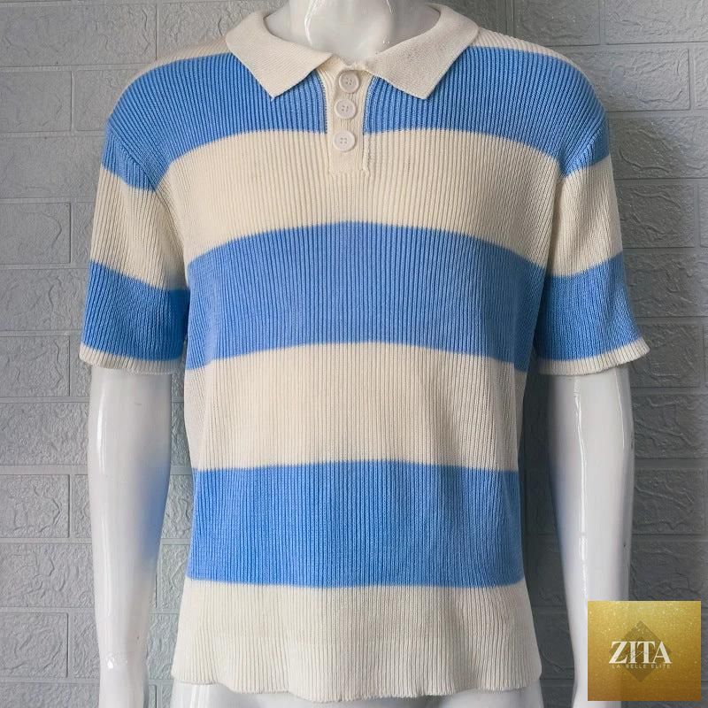 Mandotos men's summer fashion short sleeve lapel sweater, casual men's clothing, lightweight and stylish for warm weather.