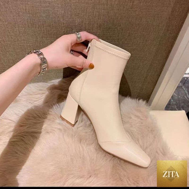 Zita La Belle Elite soft leather zip-back skinny boots with velvet lining and sleek heels, showcasing a stylish footwear design.
