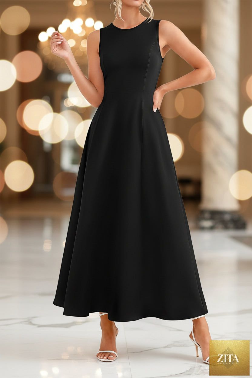 Women's slim-fit long vest dress by Zita La Belle Elite, sleeveless, high-waist A-line casualwear for a chic, elegant look.