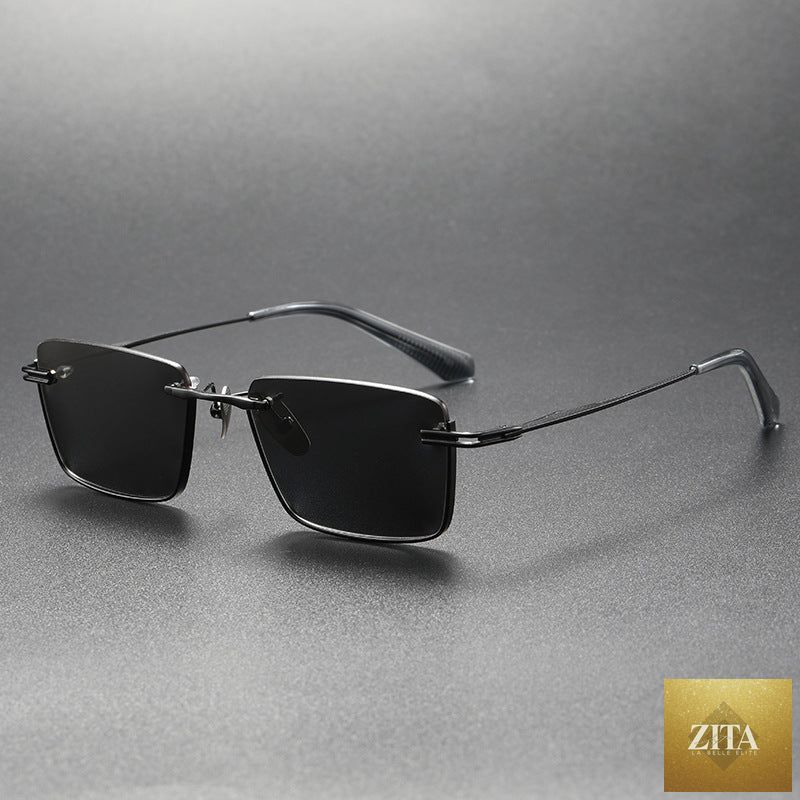 Pure titanium polarized sunglasses with retro British style, featuring sleek frame and dark tinted lenses by FitiqueFit.