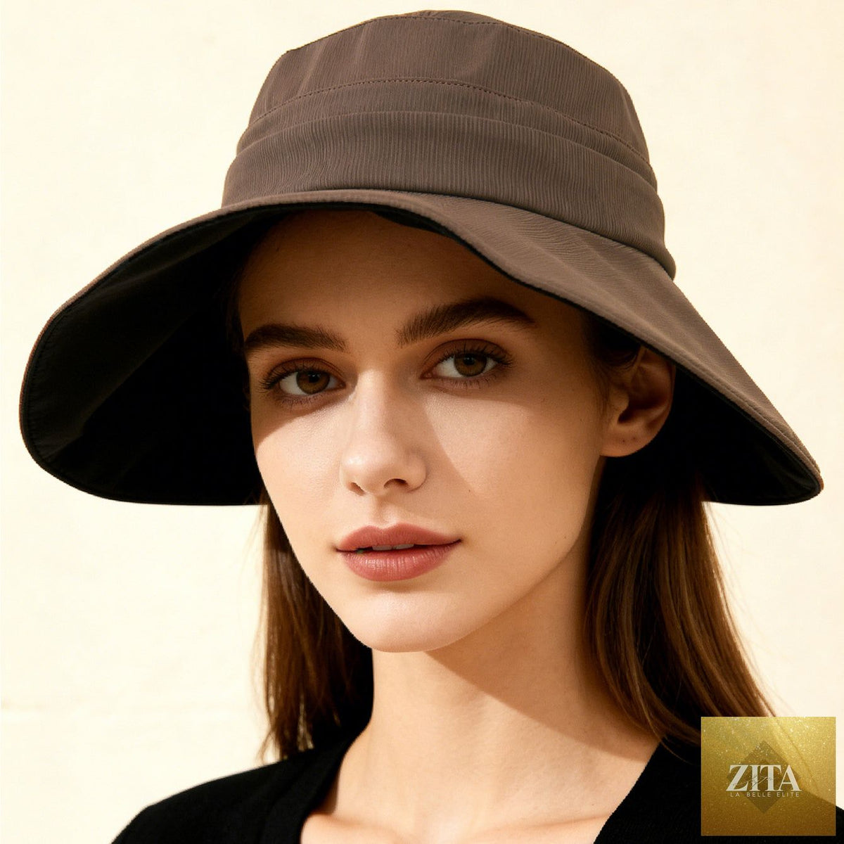 Women's wide-brim striped sun hat by Zita La Belle Elite, lightweight outdoor hat with UV protection and stylish design.