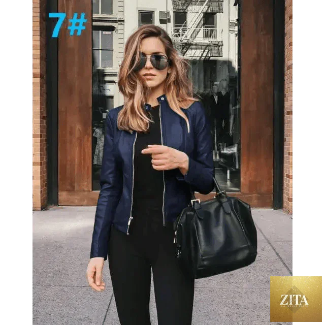 Stevvex women's solid color PU leather jacket with long sleeves, designed for autumn and winter warmth and fashion.