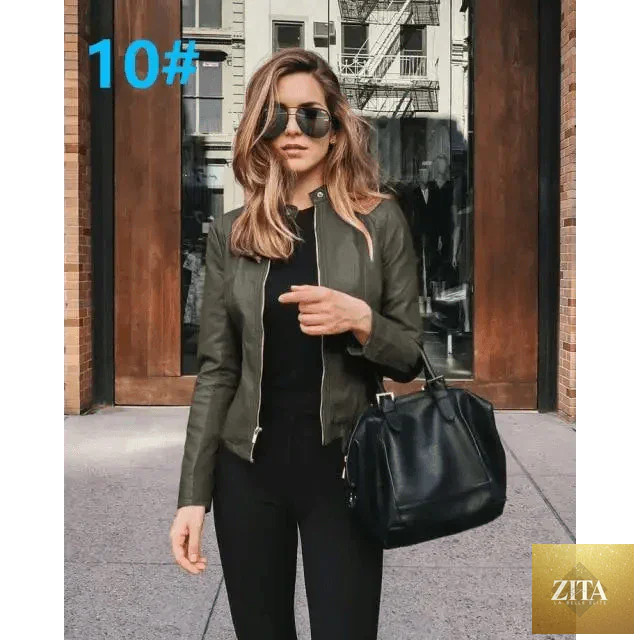 Stevvex women's solid color PU leather jacket, long-sleeved autumn and winter fashion outerwear with warm, elegant design.
