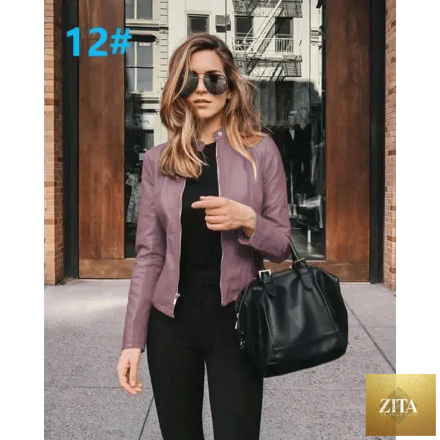 Stevvex women's solid color PU leather jacket with long sleeves, designed for warmth and fashion in autumn and winter.
