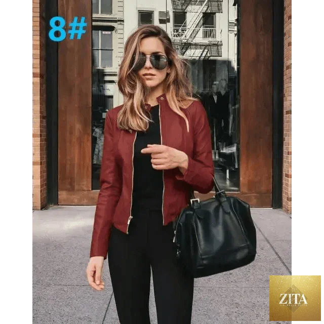Stevvex women's solid color PU leather jacket for autumn and winter, long-sleeved, stylish and warm for cold weather.