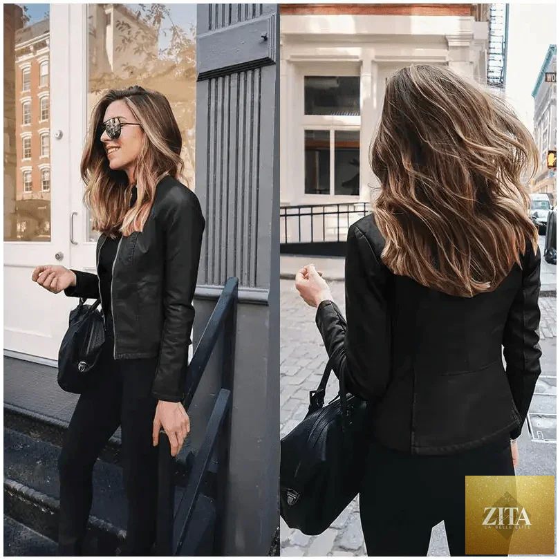 Stevvex women's solid color PU leather jacket with long sleeves, perfect for autumn and winter warmth and fashion.