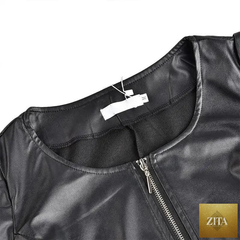 Stylish women's PU leather solid color jacket from Stevvex for autumn and winter, long-sleeved and warm fashion outerwear.