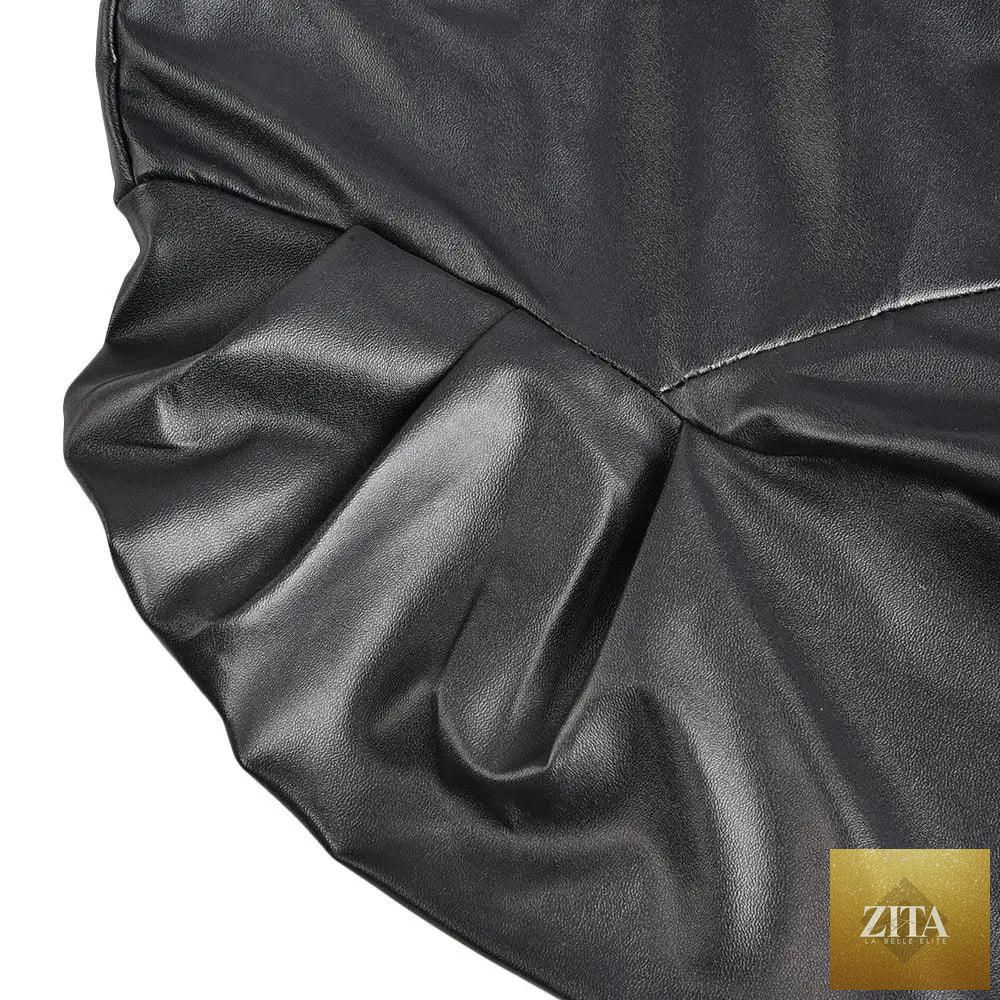 Stevvex women's solid color PU leather jacket for autumn and winter, long-sleeved, warm, fashionable outerwear.