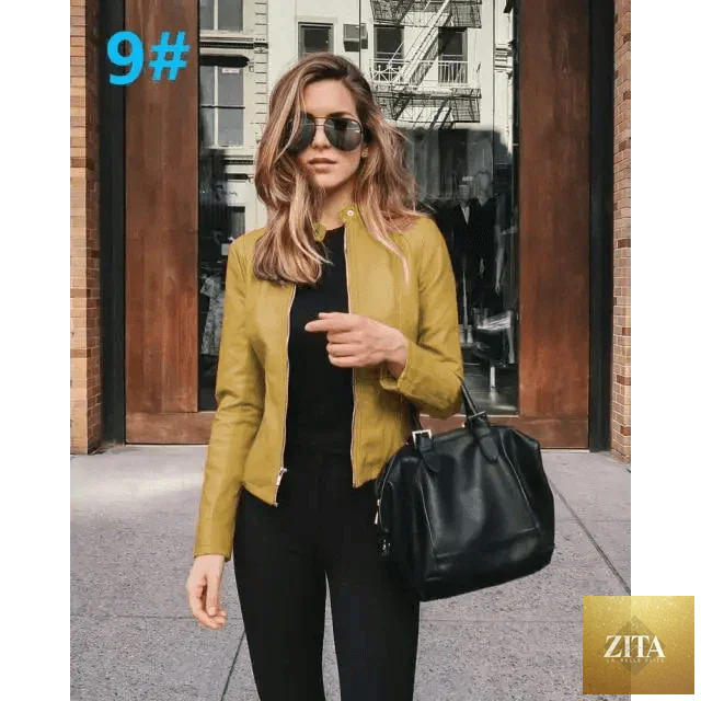 Stevvex women's solid color PU leather jacket for autumn and winter, long-sleeved, warm, fashionable outerwear.