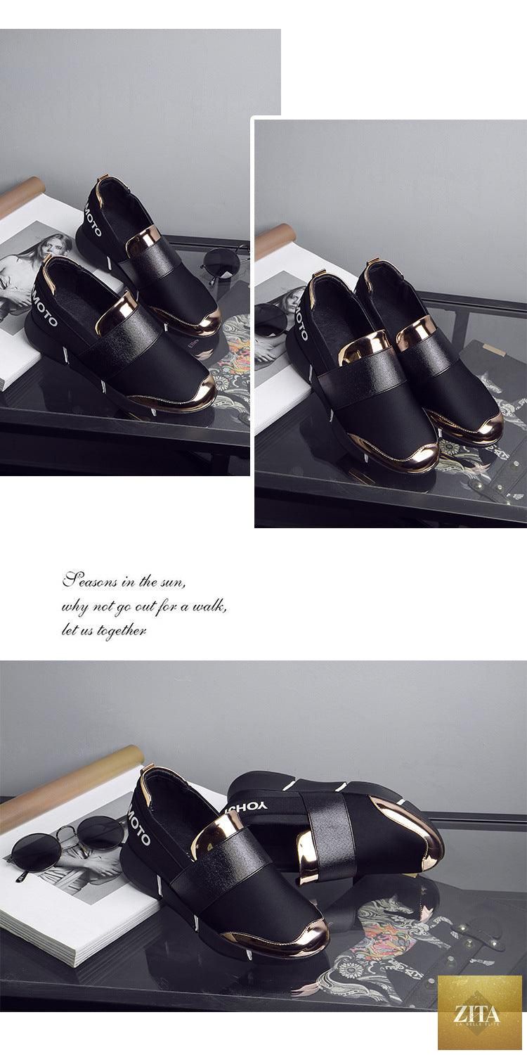 Stevvex black slip-on women's casual sneakers with thick soles, lightweight design, suitable for walking and casual outings.