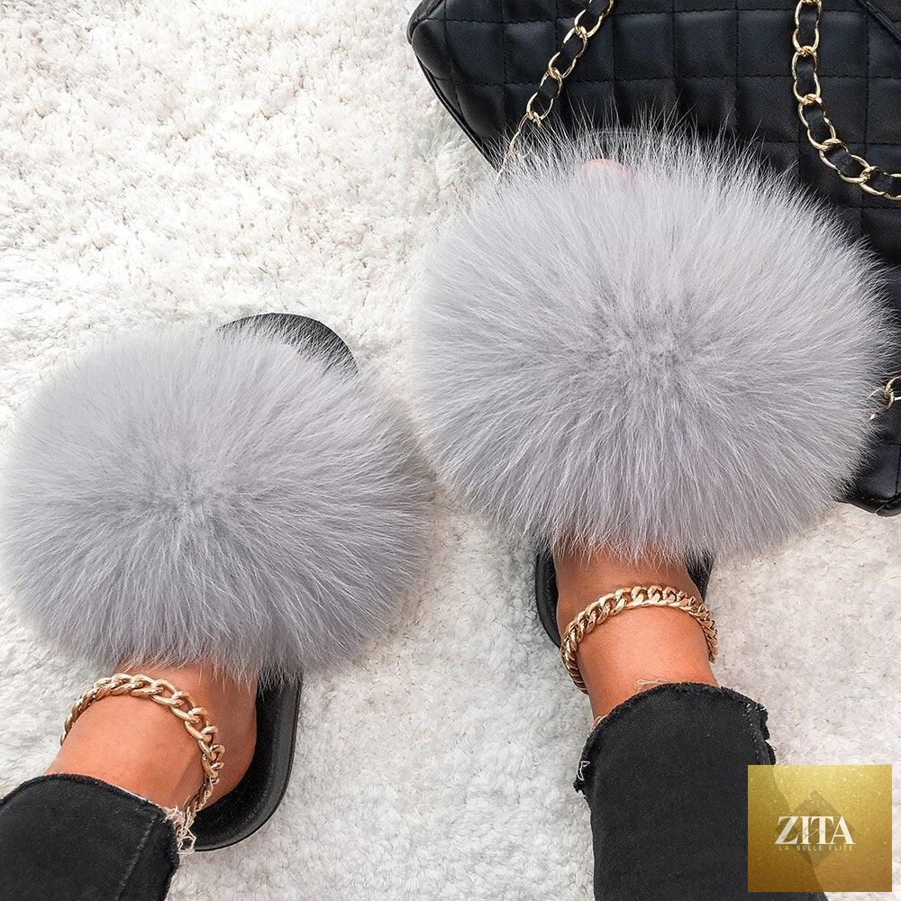 Stevvex women's indoor fur summer flat sandals with plush fluffy fur, open toe design, slip-on style, suitable for beach or casual wear.