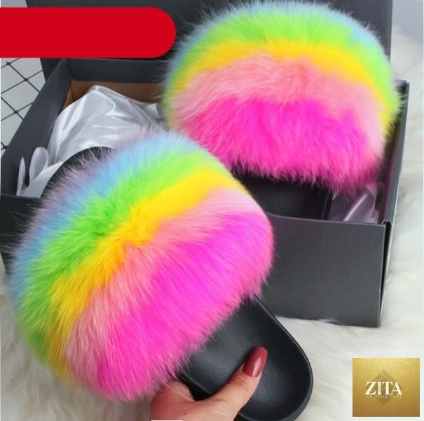 Stevvex women's indoor fur summer flat sandals with open toe, plush fluffy fur, fuzzy slides, and feather accents for a stylish look.