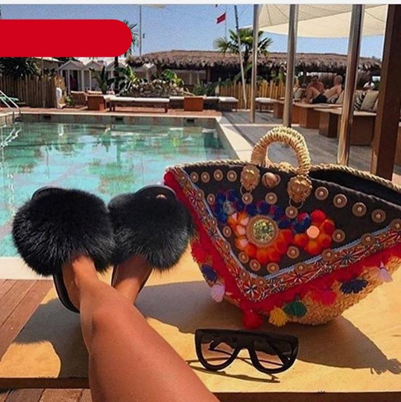 Stevvex women's indoor fur slippers with plush open-toe design, fluffy fox fur, and slip-on style for cozy comfort.