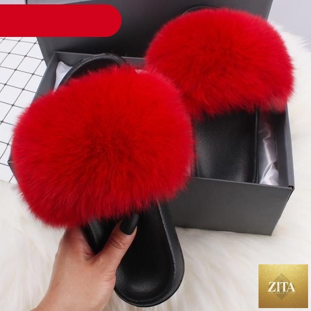 Elegant Stevvex indoor fur flat sandals for women with plush fuzzy open-toe design, slip-on style, featuring fox fur and feather accents.