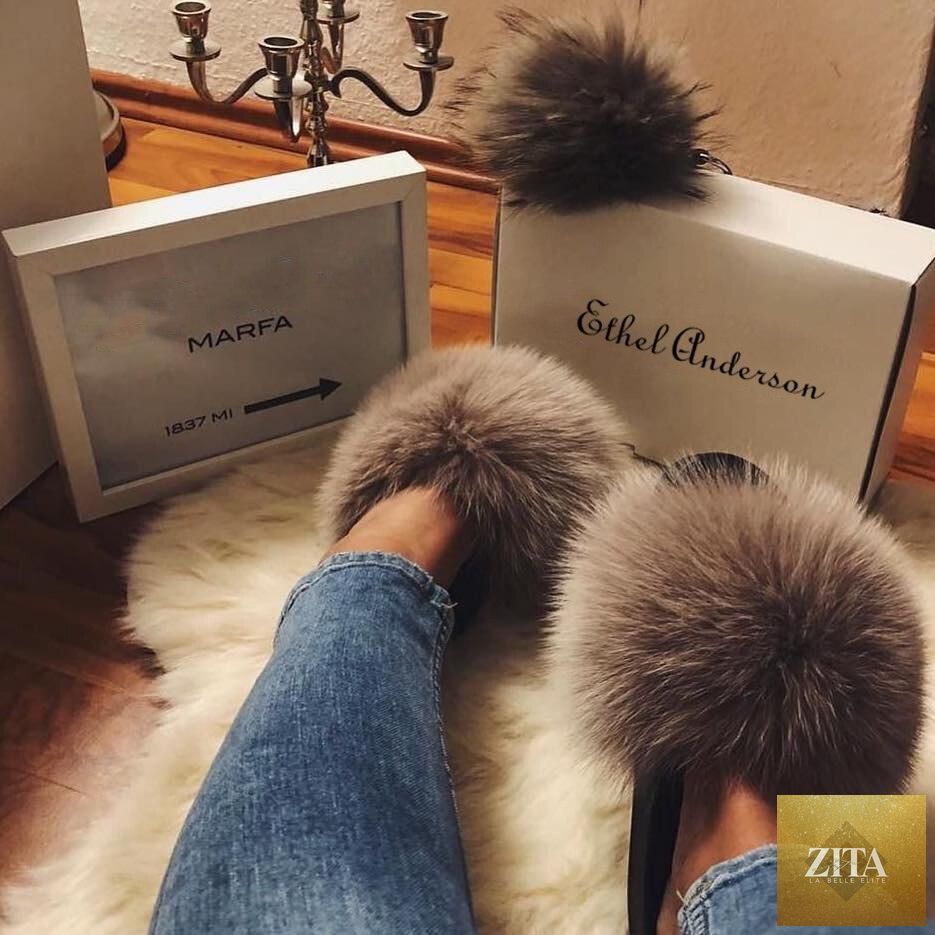 Stevvex women's indoor fur summer flat sandals with plush fuzzy open-toe design, fox fur accents, slip-on style, ideal for beach or casual wear.