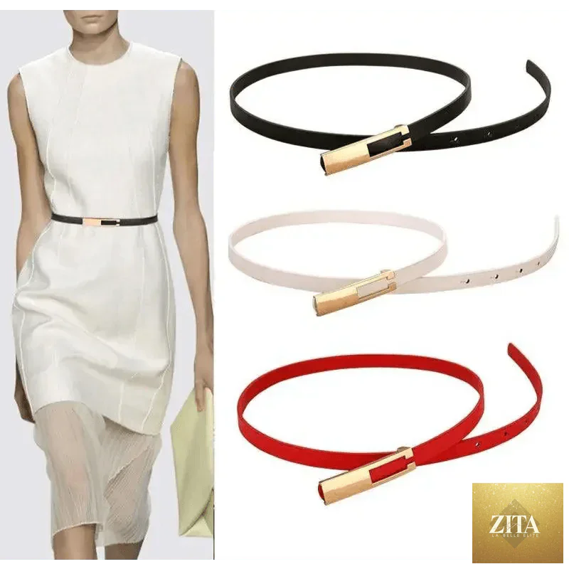 Elegant black leather adjustable thin women's belt by Zita La Belle Elite, featuring a unique design and high-quality finish.