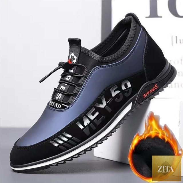 Stevvex men's black leather slip-on driving sneakers with breathable, lightweight design, anti-slip sole, low-top casual style.