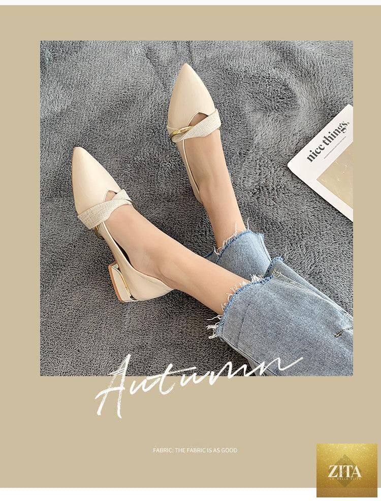 Stevvex elegant low heel women's summer slippers with pointed toe, slip-on design, backless loafers, suitable for office wear.