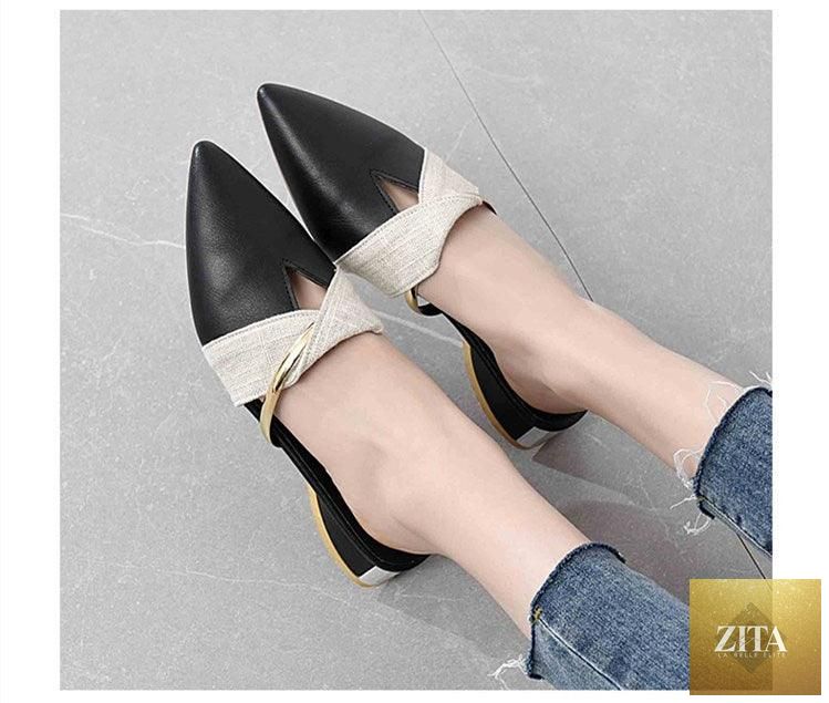 Stevvex elegant low heel women's summer slippers with pointed toes, slip-on design, backless loafers, and comfortable slide style.