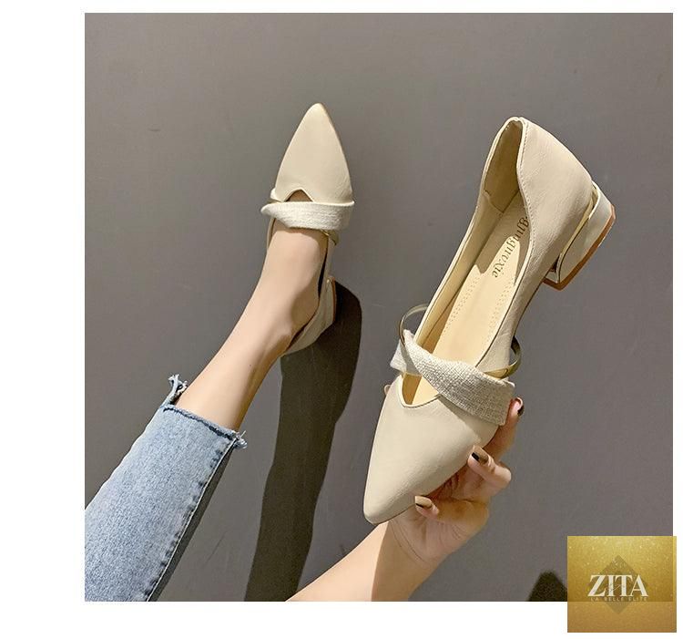 Stevvex elegant low heel women's summer pointed-toe slip-on loafers, backless office shoes with comfortable design and sleek style.