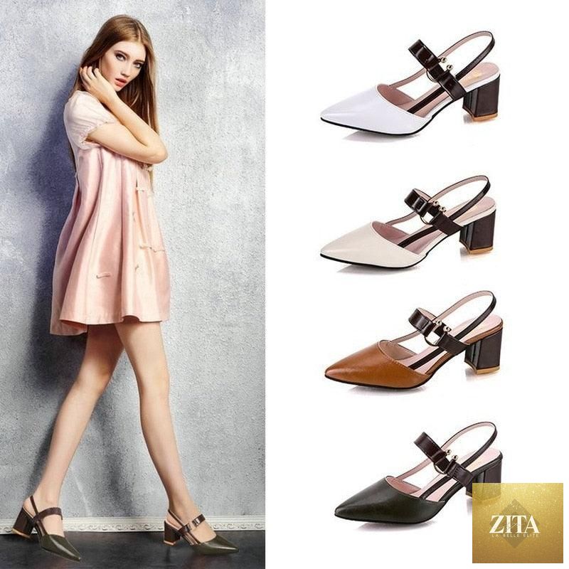Stevvex women's summer office sandals with pointy closed-toe design, low flats, slip-on mules, and stylish low heels.