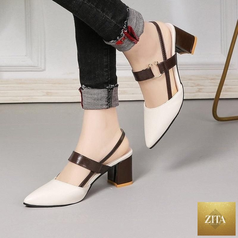 Stevvex women's summer office sandals featuring pointed closed-toe design, low heels, slip-on mules, and a stylish, elegant look.