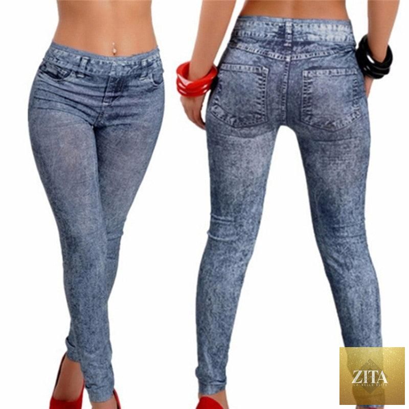 Stevvex women’s slim, stretch leggings jeans with pockets in blue and black, featuring elastic waist and classic fit.