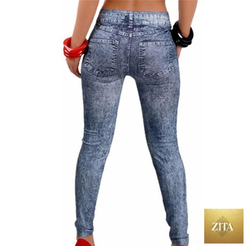 Stevvex women's stretch denim leggings with pockets, slim fit, elastic waist, in blue and black, suitable for fitness and casual wear.