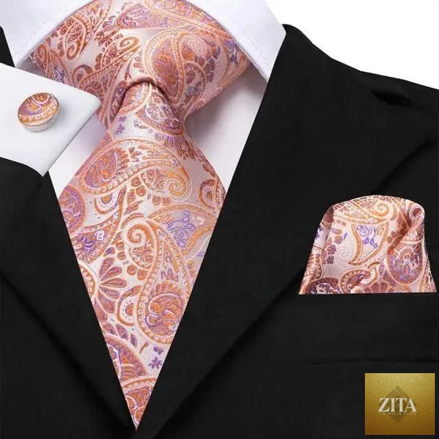 Elegant pink silk men's necktie, pocket square, and cufflinks set by Stevvex, perfect for weddings and daily wear.