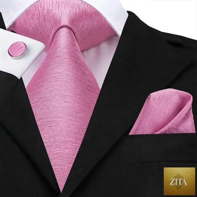 Elegant pink silk necktie, pocket square, and cufflinks set by Stevvex, perfect for men's fashion, weddings, and daily wear.