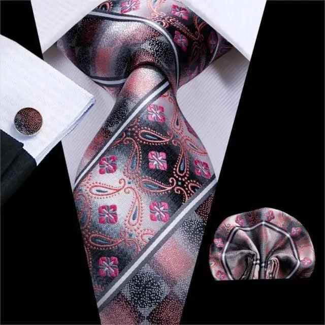Elegant Pink Silk Necktie Pocket Square Cufflinks Set Elegant Men's Fashion Wedding Ties For Men And Daily Wear Ties