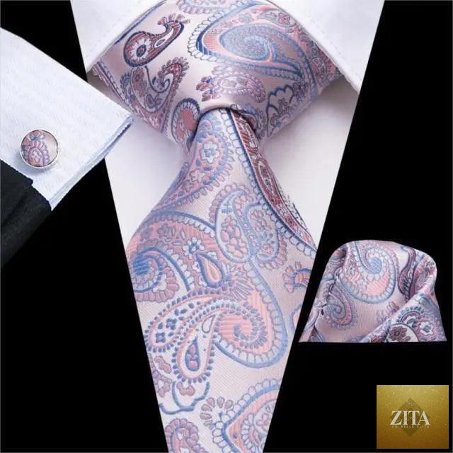 Elegant pink silk necktie, pocket square, and cufflinks set by Stevvex for men's fashion, weddings, and daily wear.