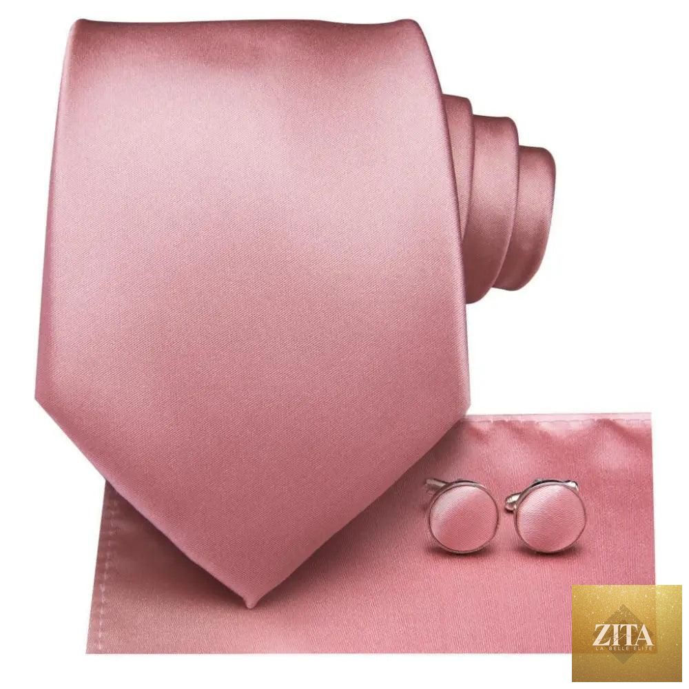 Elegant pink silk necktie, pocket square, and cufflinks set by Stevvex, perfect for men's fashion, weddings, and daily wear.