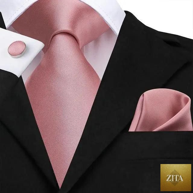Elegant pink silk necktie, pocket square, and cufflinks set by Stevvex for men's fashion, wedding, and daily wear.