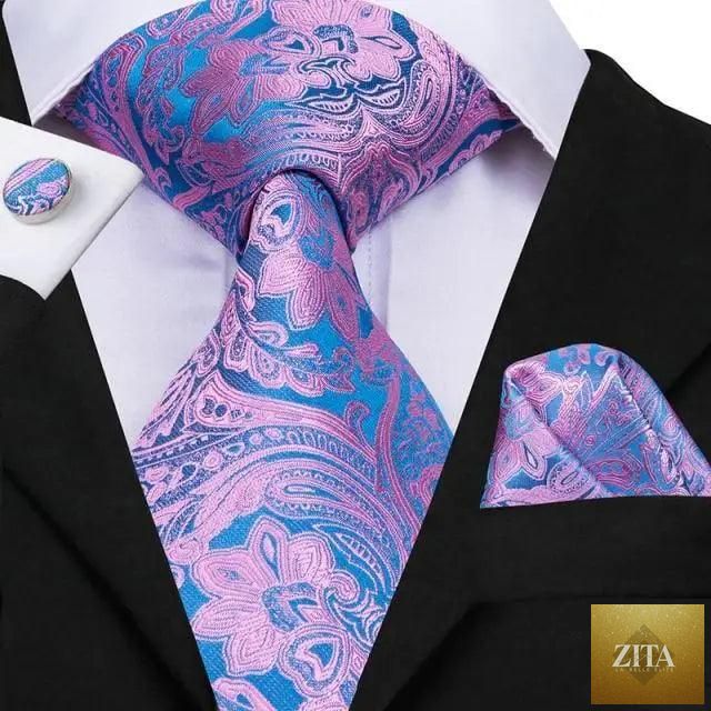 Elegant pink silk necktie, pocket square, and cufflinks set by Stevvex for men's fashion, weddings, and daily wear.