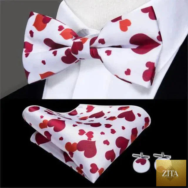 Stevvex men's elegant silk butterfly bow tie, pocket square, and cufflinks set for formal weddings and office wear.