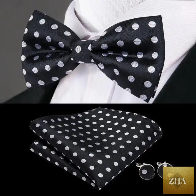 Stevvex elegant silk butterfly bow tie, pocket square, and cufflinks set for men's formal and wedding attire.