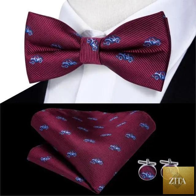 Elegant silk butterfly bow tie, pocket square, and cufflinks set for men by Stevvex, suitable for formal weddings and office wear.