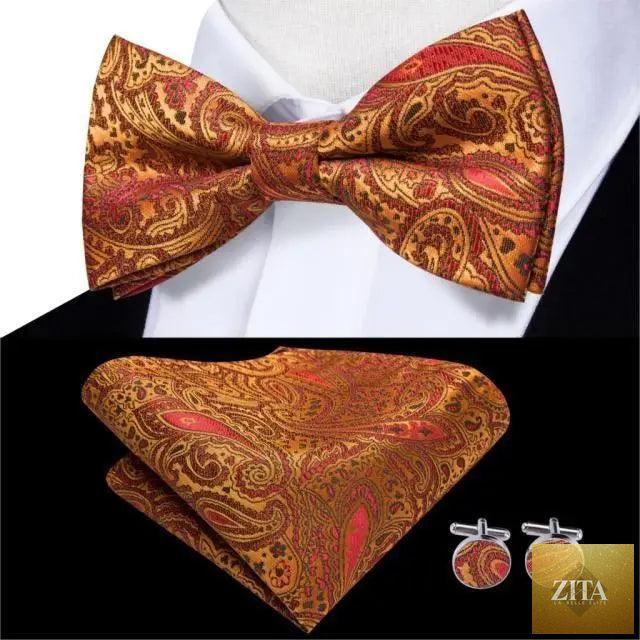 Elegant silk butterfly bow tie, pocket square, and cufflinks set for men by Stevvex, ideal for formal weddings and office attire.