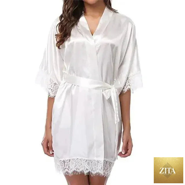 Elegant white silk short women's bathrobe by Stevvex, soft, comfortable, and stylish indoor sleepwear for women.