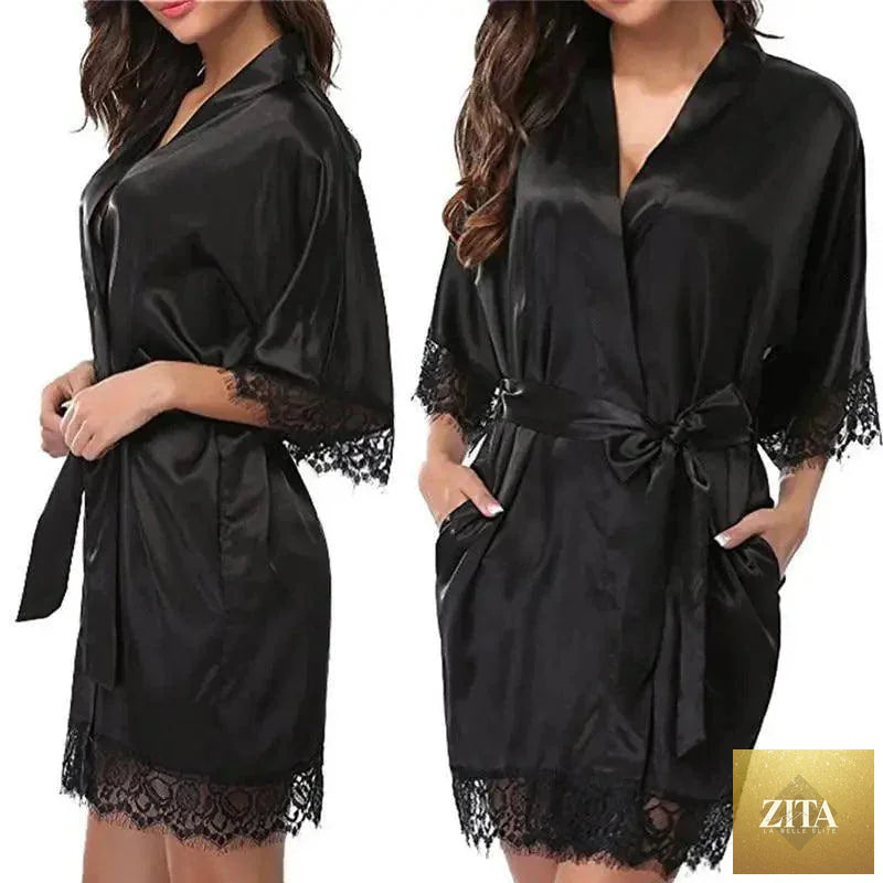 Stevvex white silk short women's bathrobe with elegant design, soft fabric, and comfortable style for indoor sleepwear.